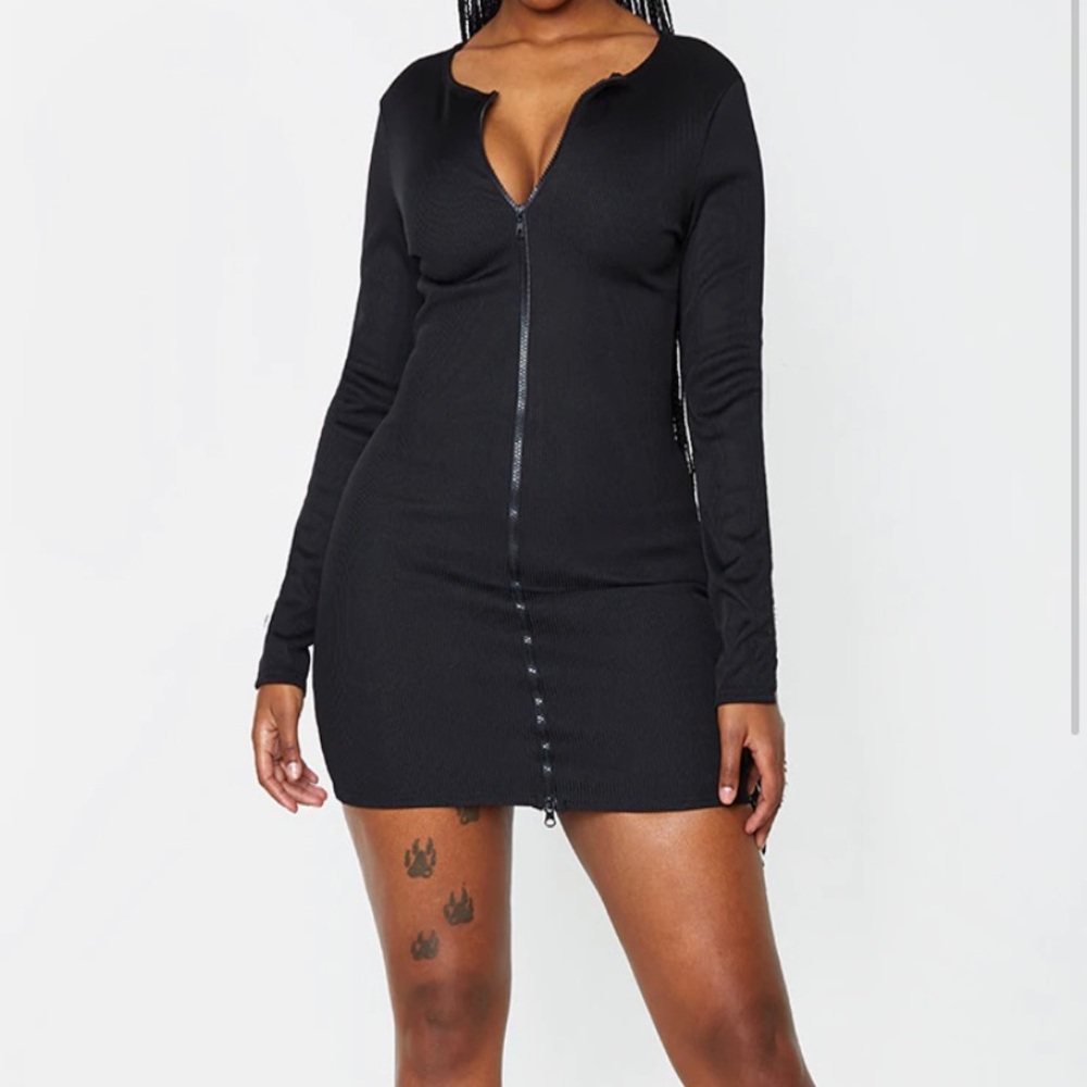 Fashion Nova Zipper Dress Black Size S